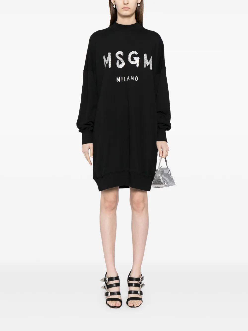 MSGM Logo-print Cotton Sweatshirt Dress In Black Product Image