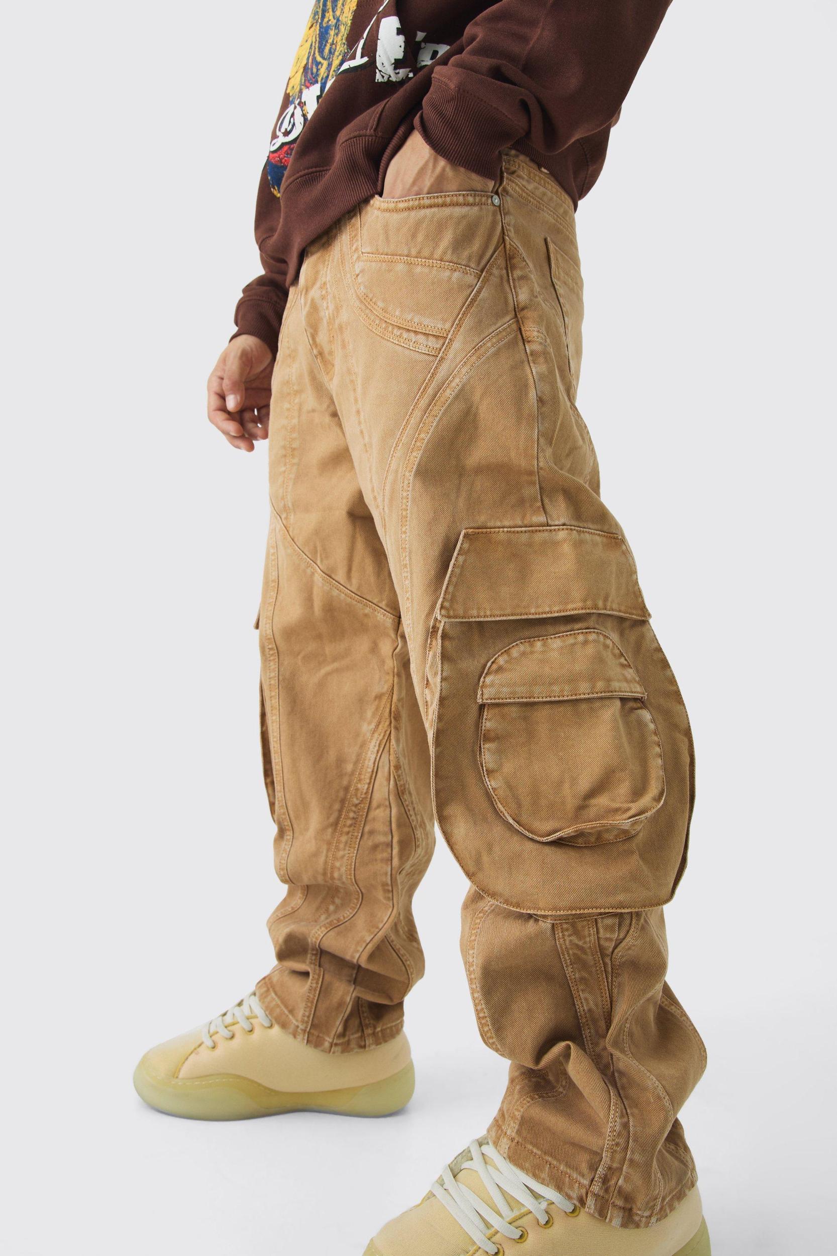Relaxed Heavyweight Twill Panelled Cargo Pants | boohooMAN USA Product Image