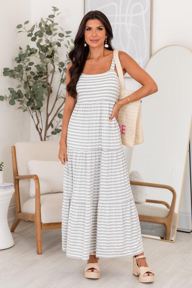 Time For Something Grey Stripe Knit Maxi Dress Product Image