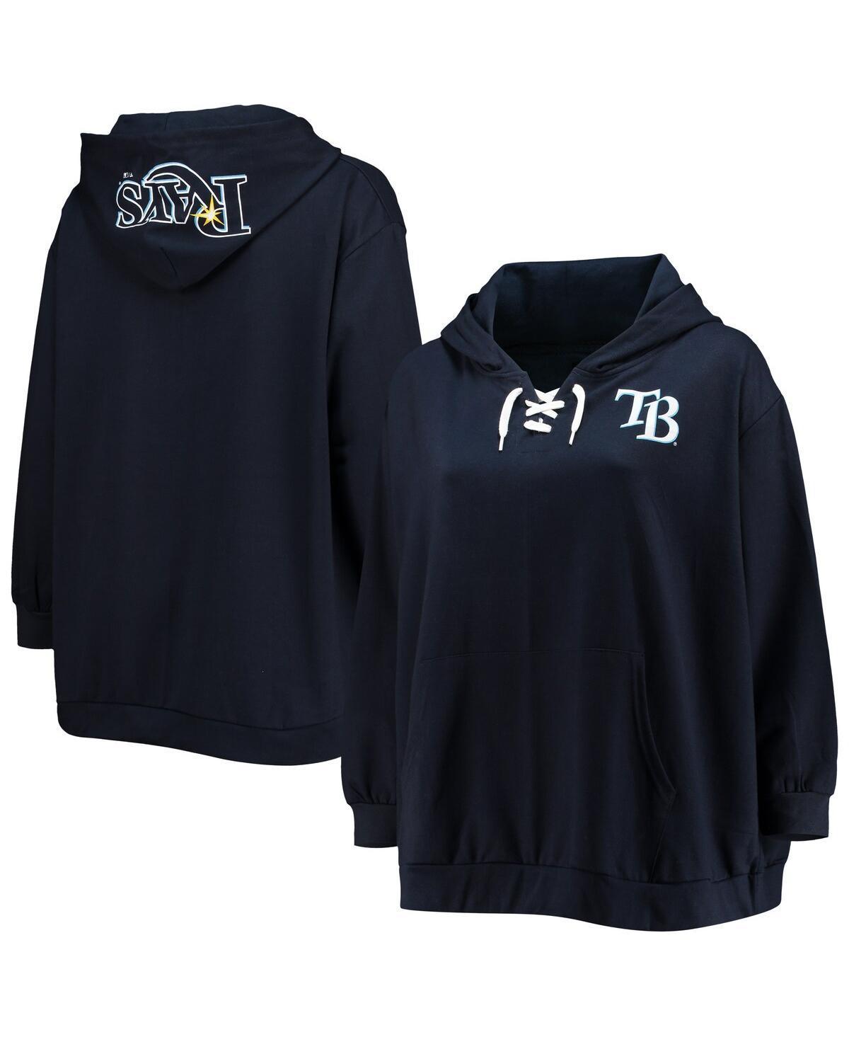 Women's Navy Tampa Bay Rays Plus Size Lace-Up V-Neck Pullover Hoodie, Size: 2XL, Blue Product Image
