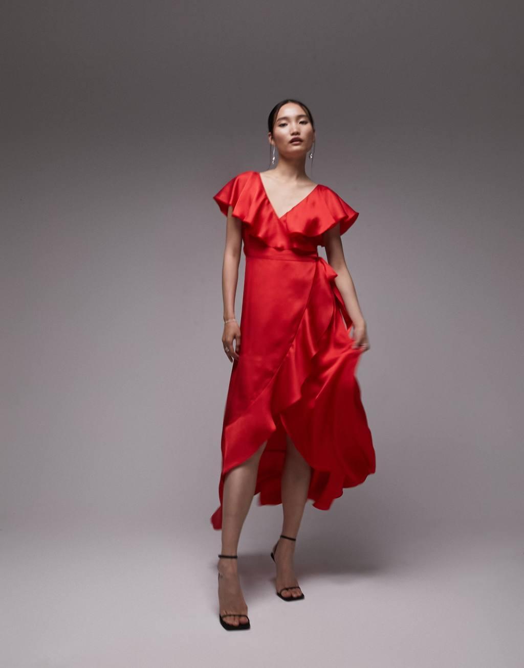 Topshop ruffle wrap midi dress Product Image