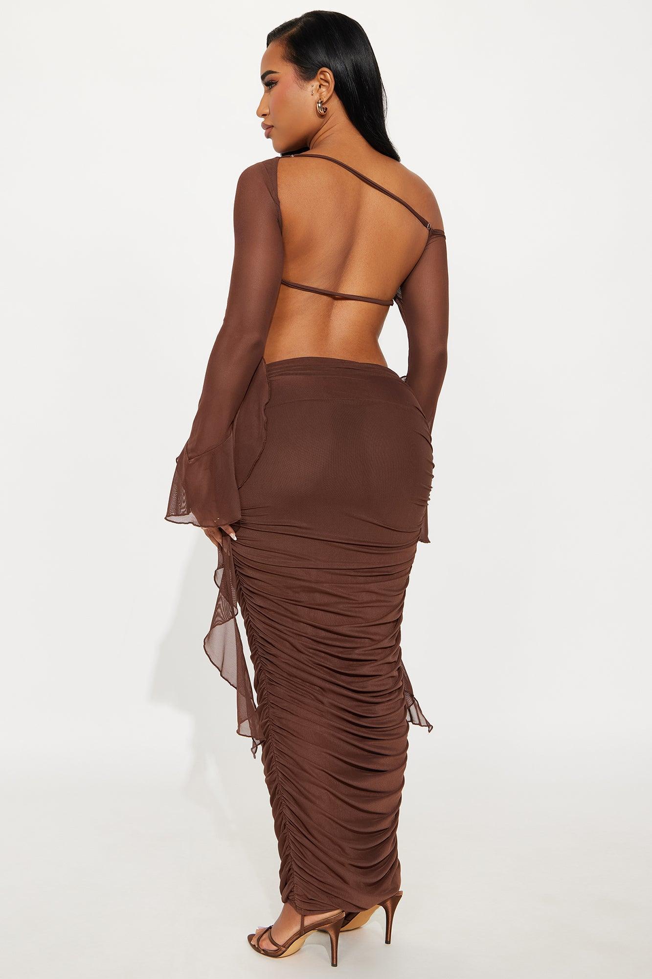 Mariah Backless Ruched Maxi Dress - Brown Female Product Image