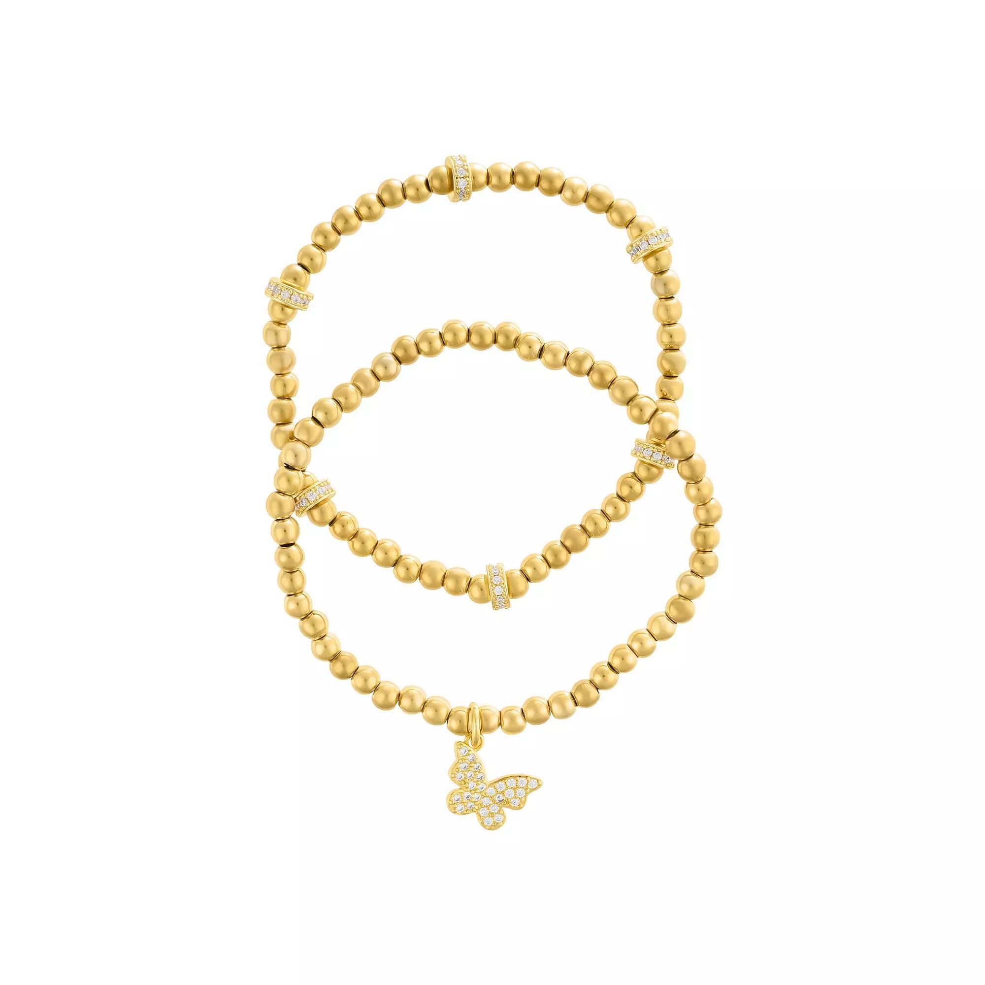 Adornia Gold Tone Crystal Butterfly Bead Bracelet 2-piece Set, Women's, Size: 8" Product Image