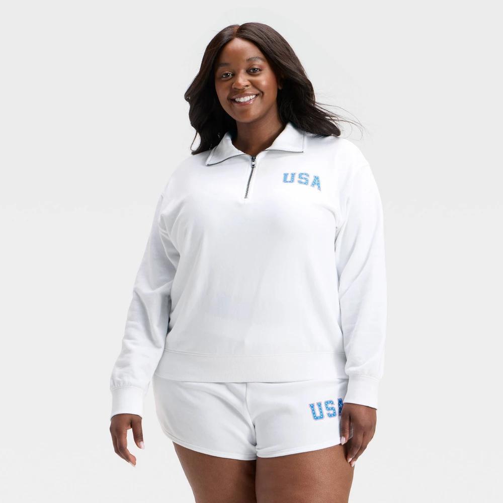 Women's Graphic Quarter Zip Pullover Sweatshirt - Universal Thread™ White Letters Product Image