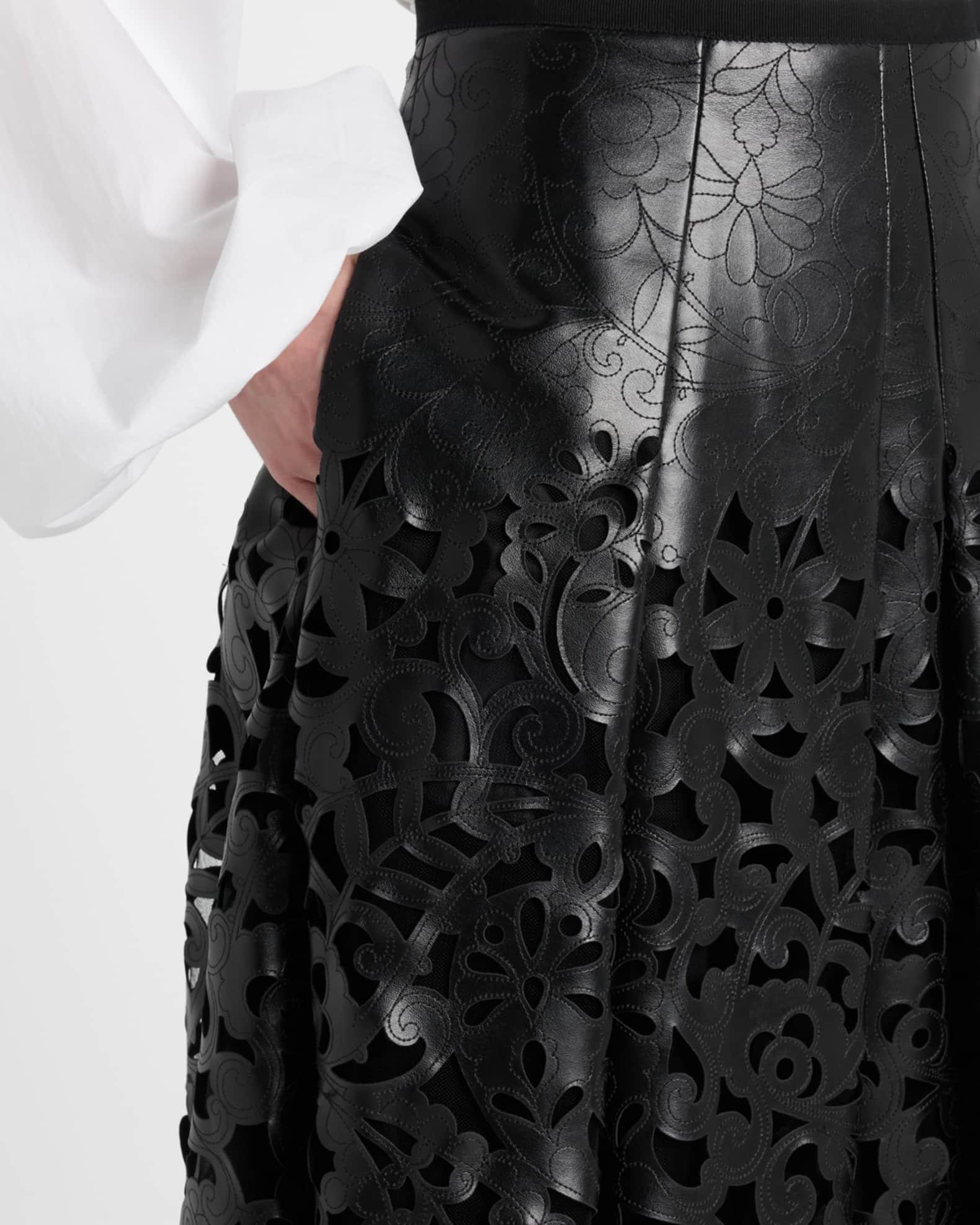Floral Cutout Faux Leather Midi Skirt Product Image
