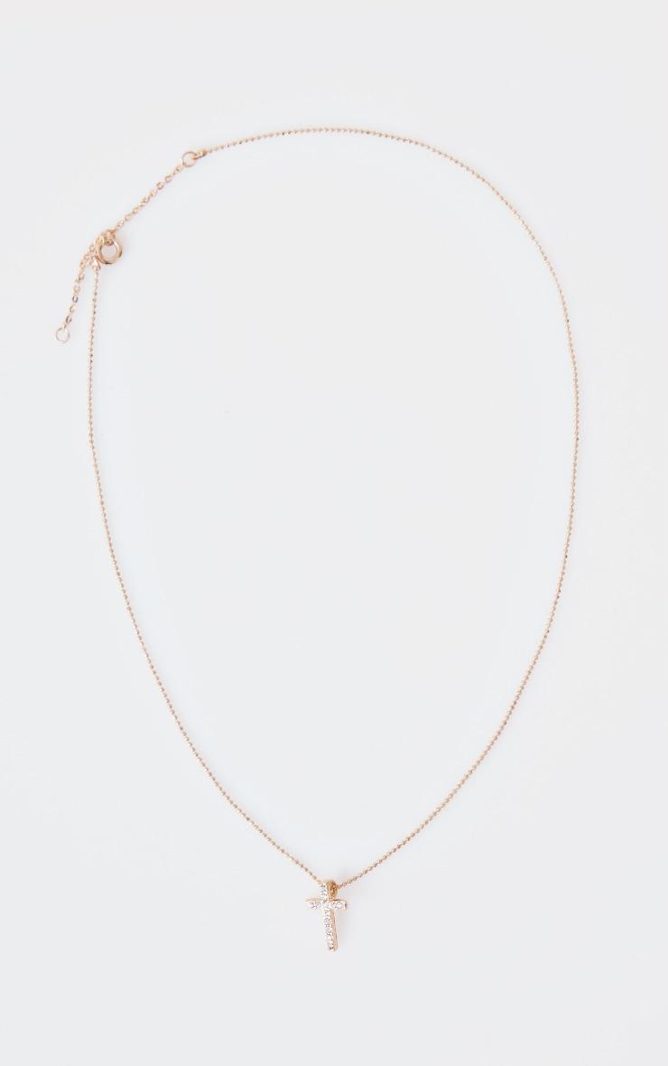 Gold Simple Dainty Diamante Cross Necklace Product Image