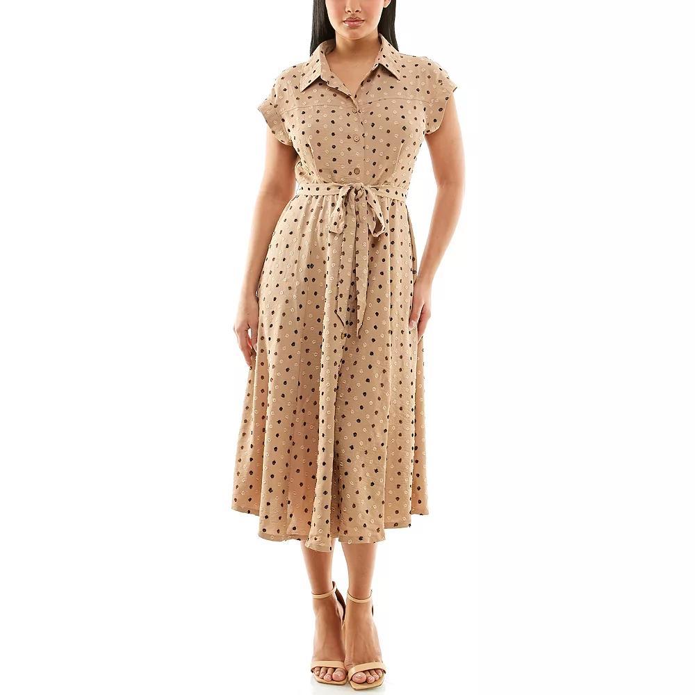 Women's Nina Leonard Collared Button Front Shirt Dress, Size: Small, Camel Team Product Image
