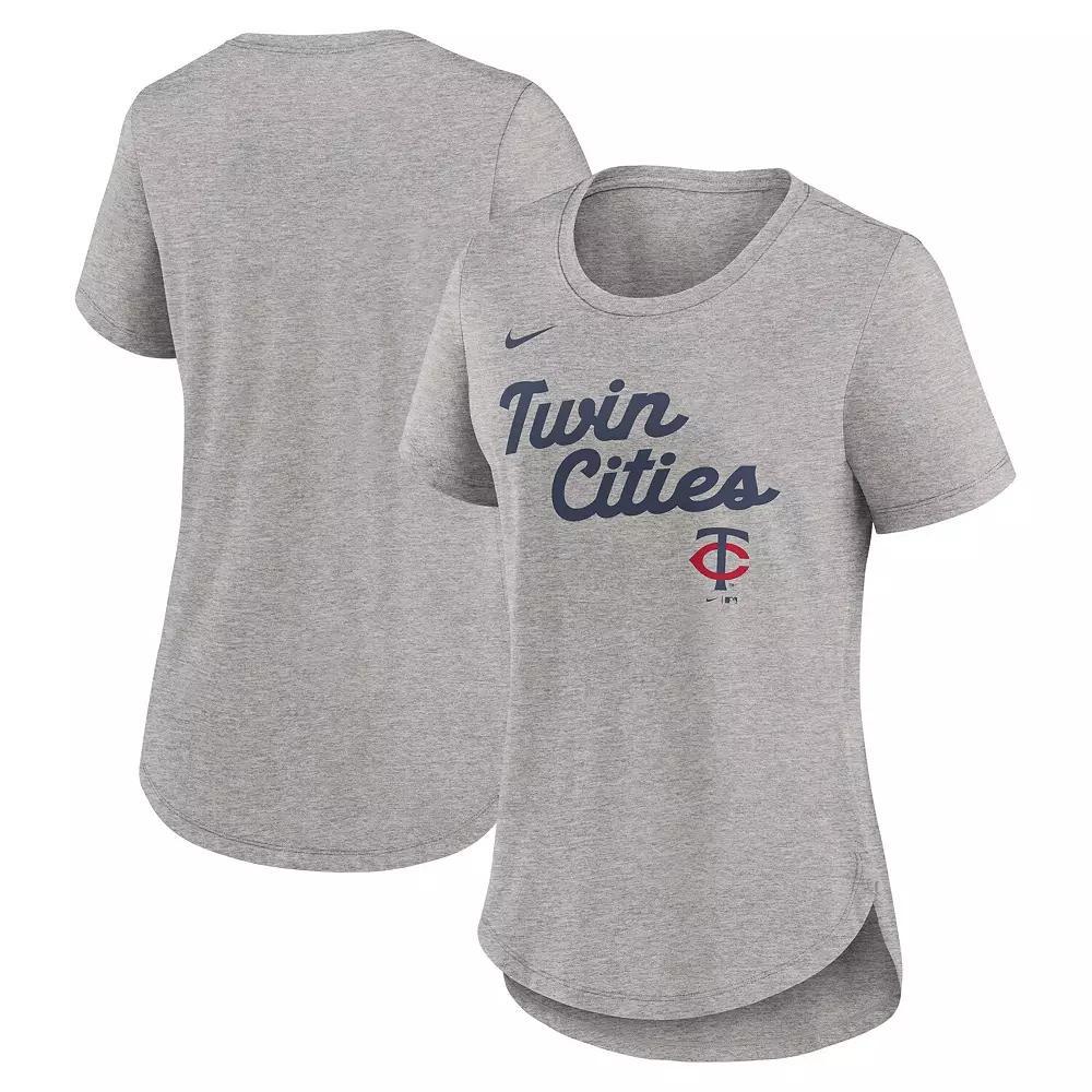 Women's Nike Heather Gray Minnesota Twins Script Tri-Blend T-Shirt, Size: Medium, Grey Product Image