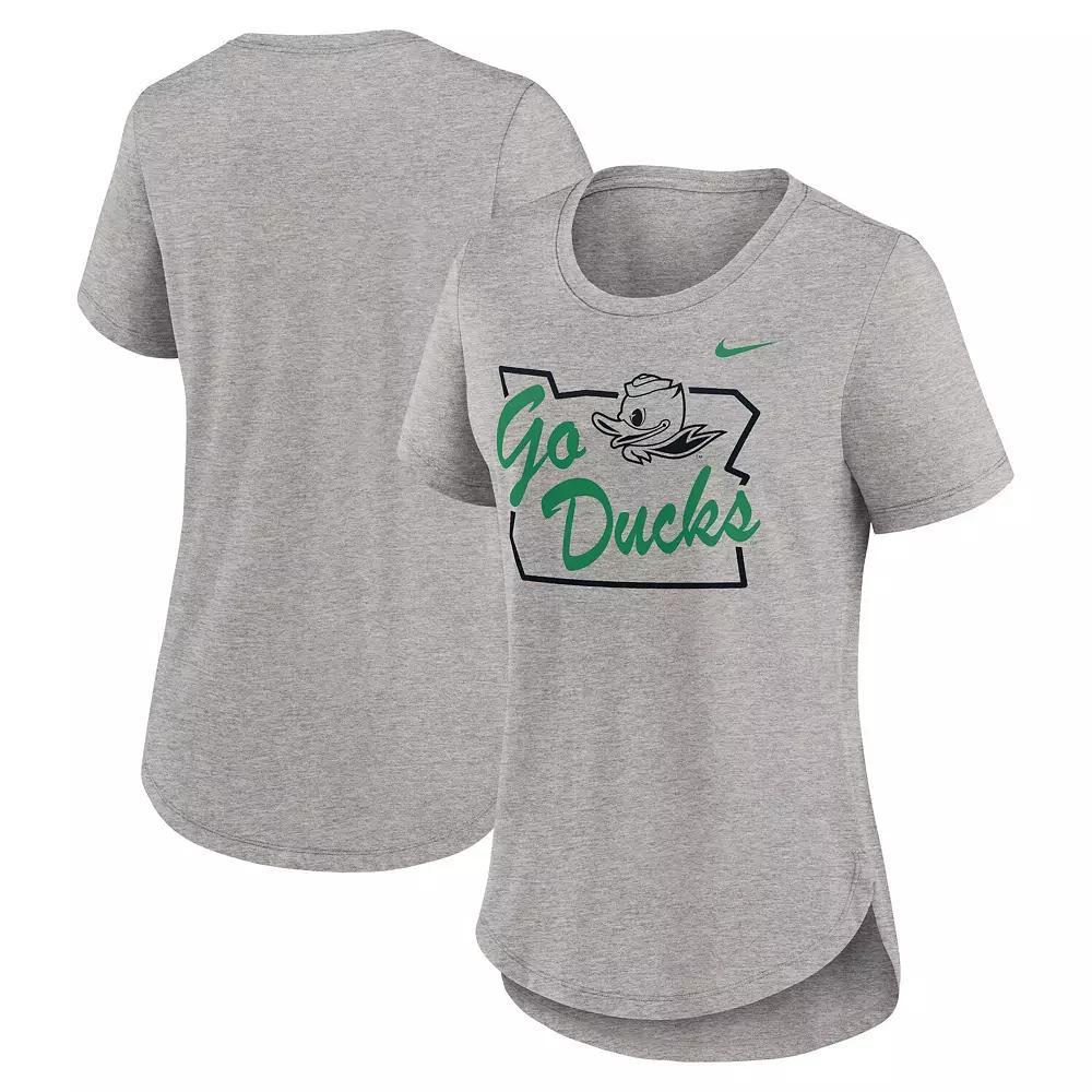 Women's Nike Heather Gray Oregon Ducks Local Campus Location Mantra Tri-Blend T-Shirt, Size: Medium, Grey Product Image