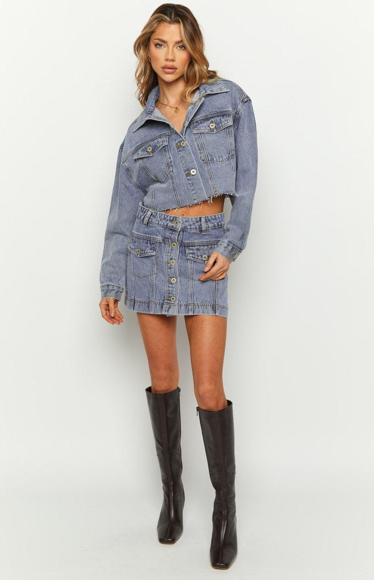 Helena Mid Wash Denim Cargo Mini Skirt Product Image