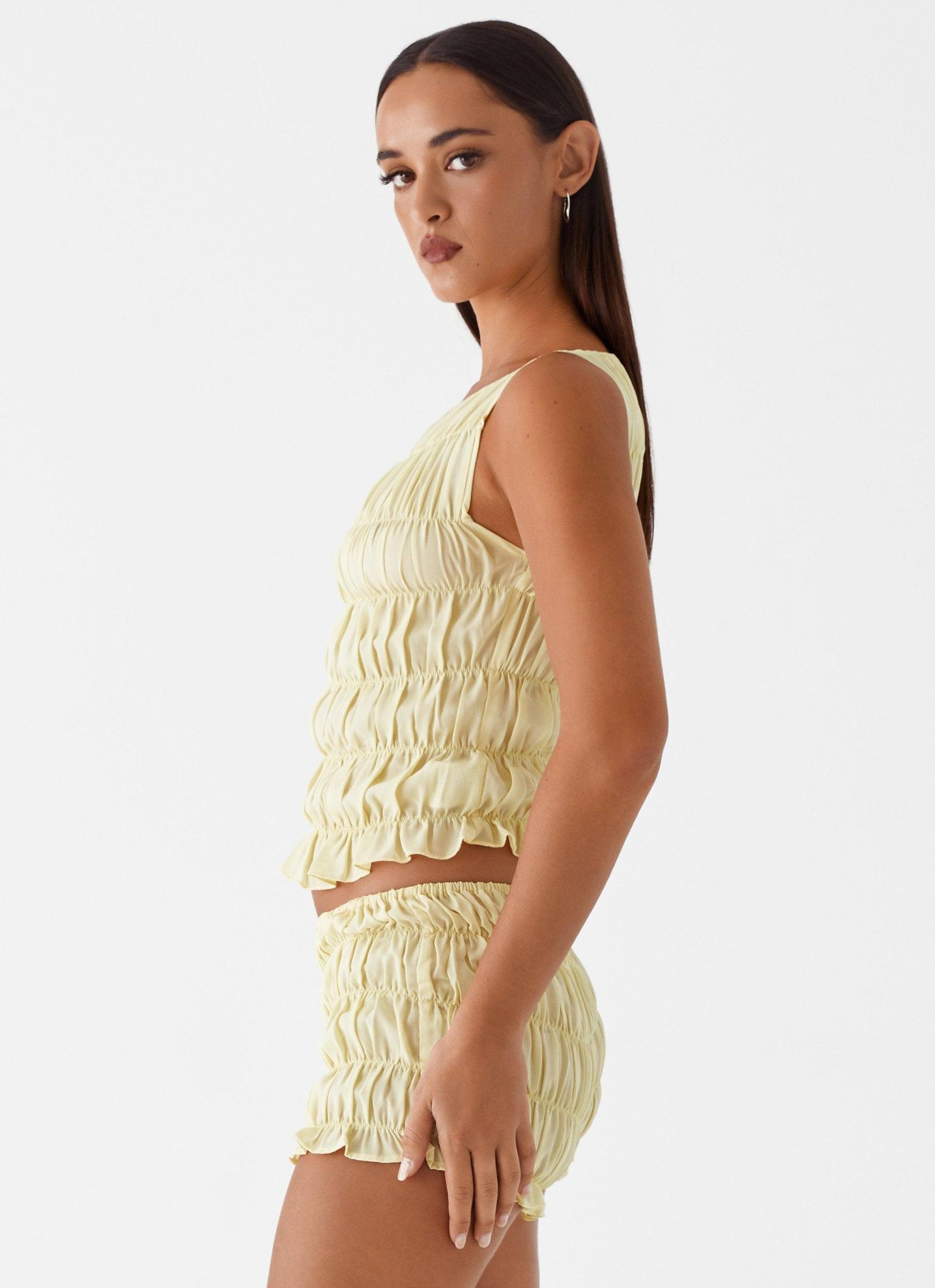 Messina Ruched Tank Top - Yellow Product Image