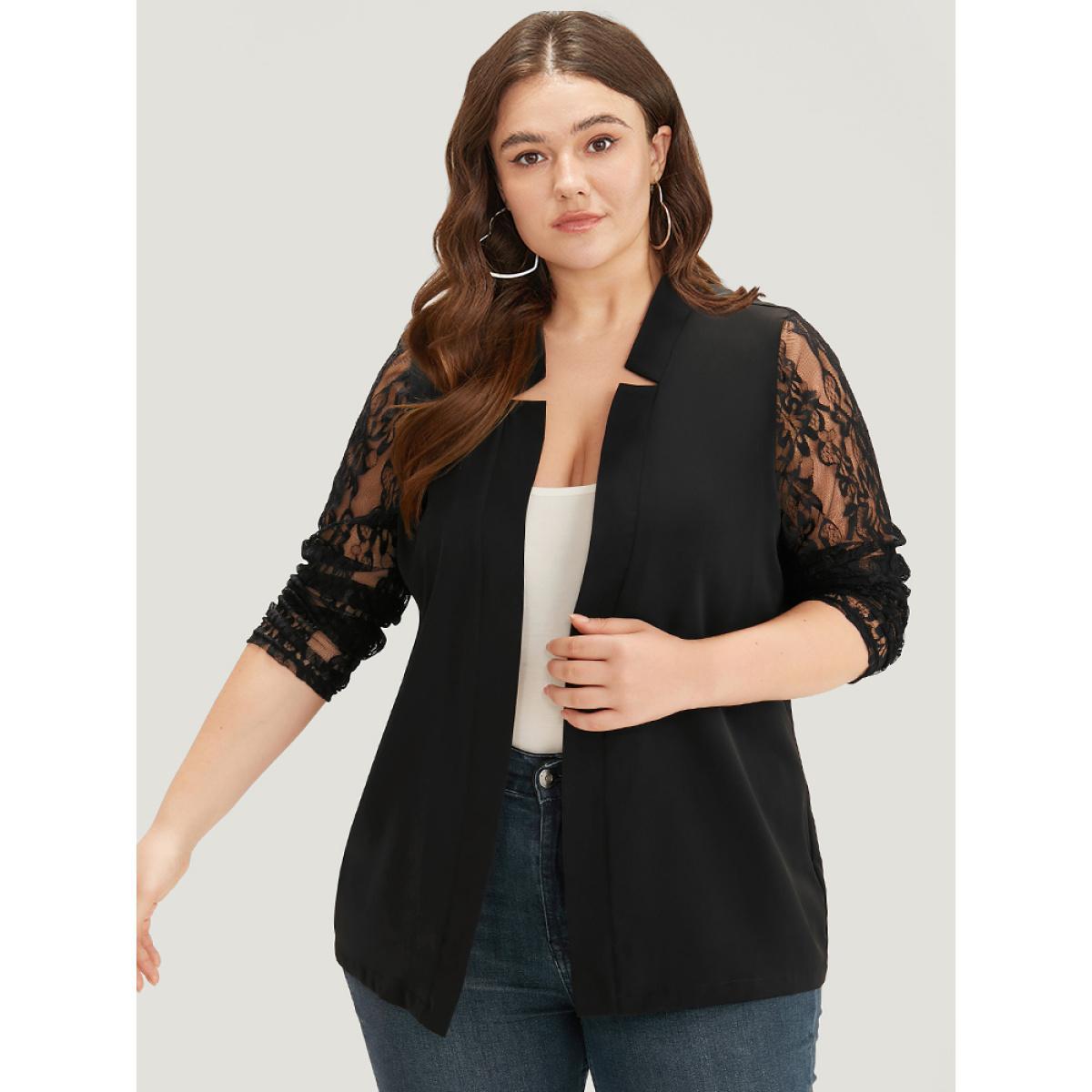 Plus Size Halloween Solid Open Front Guipure Lace Blazer Black Women Dailywear Plain Plain Sleeve Long Sleeve Open Front 28/5X Casual Blazers BloomChic Product Image