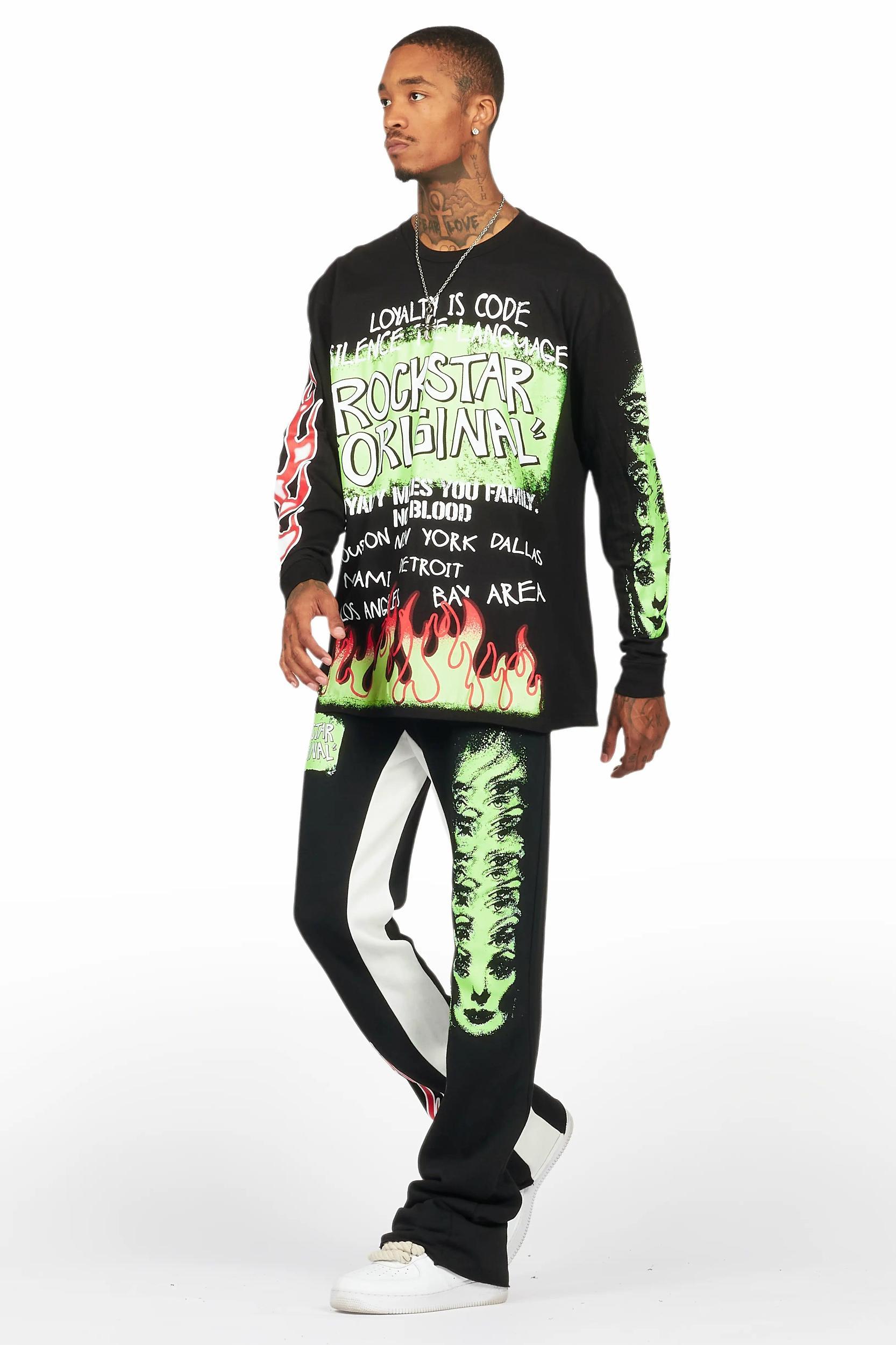 Beno Black Long Sleeve T-Shirt/Baggy Pant Set Male Product Image