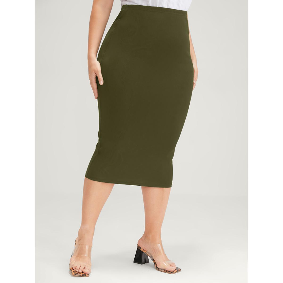 Plus Size Plain Modal High Waist Skirt Women ArmyGreen Office Plain Bodycon High stretch Work Skirts BloomChic 14-16/1X Product Image