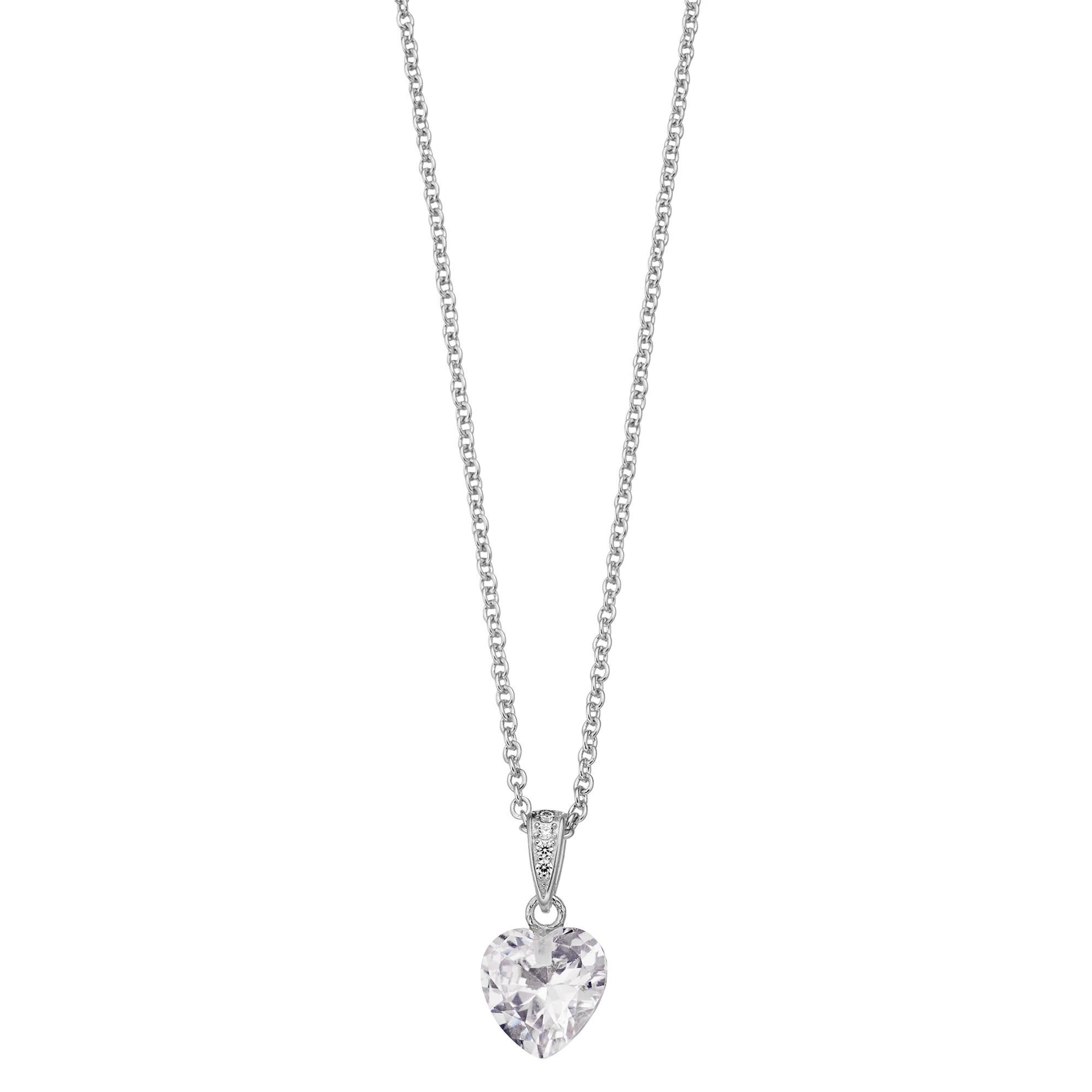 Sterling Silver White Cubic Zirconia Heart-Shaped Pendant Necklace, Womens Product Image