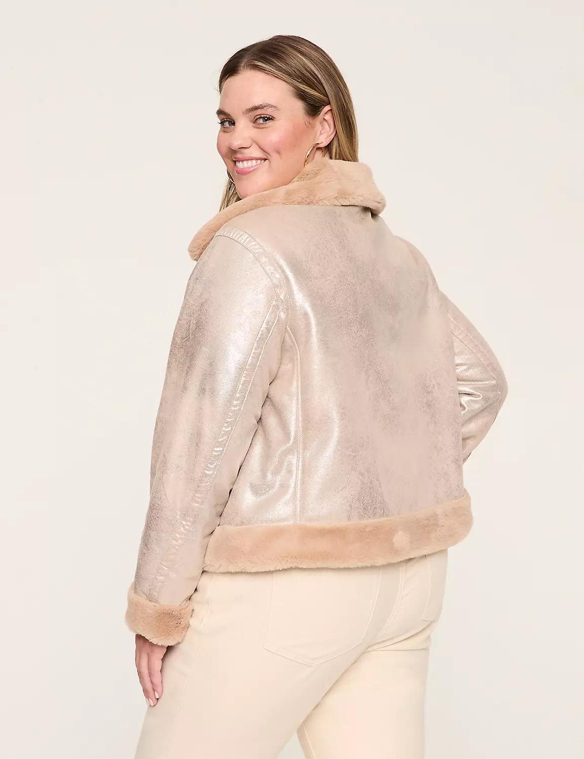Faux-Suede Sherpa-Trim Short Jacket Product Image