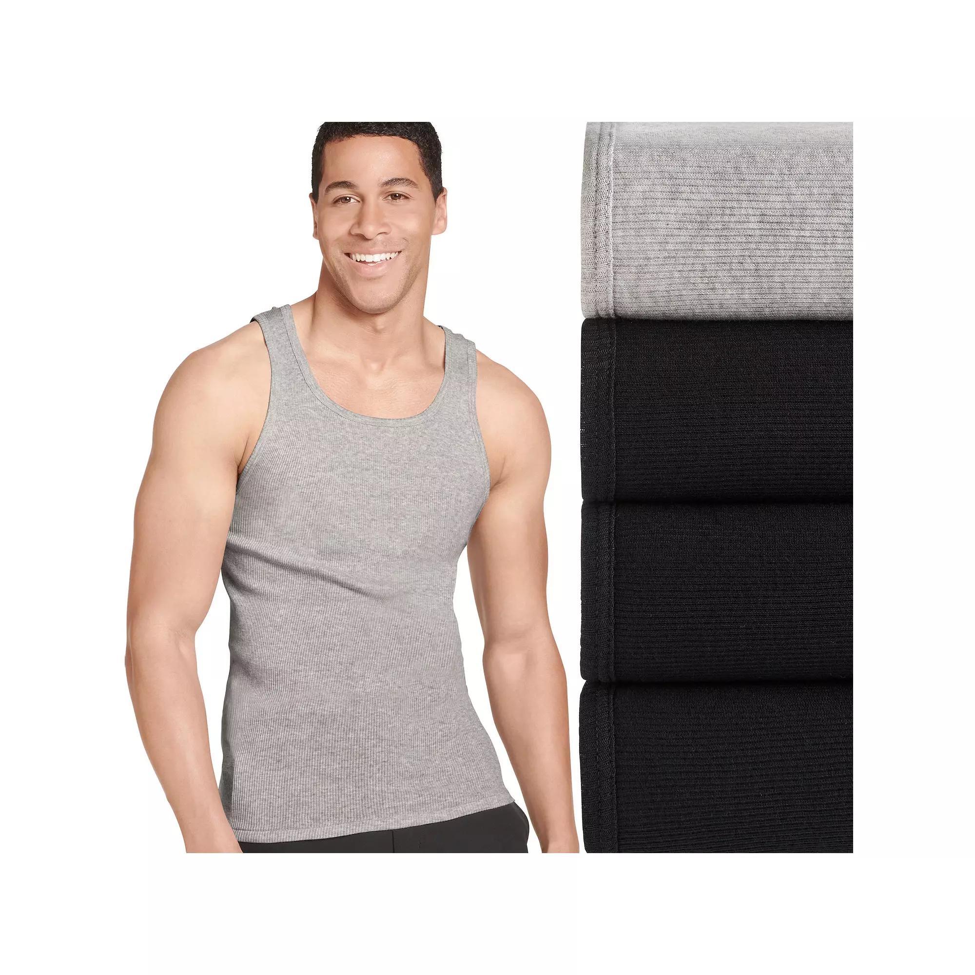 Men's Jockey® 4-Pack Fitted Tank Top A-Shirts, Size: Medium, White Gray Black Product Image
