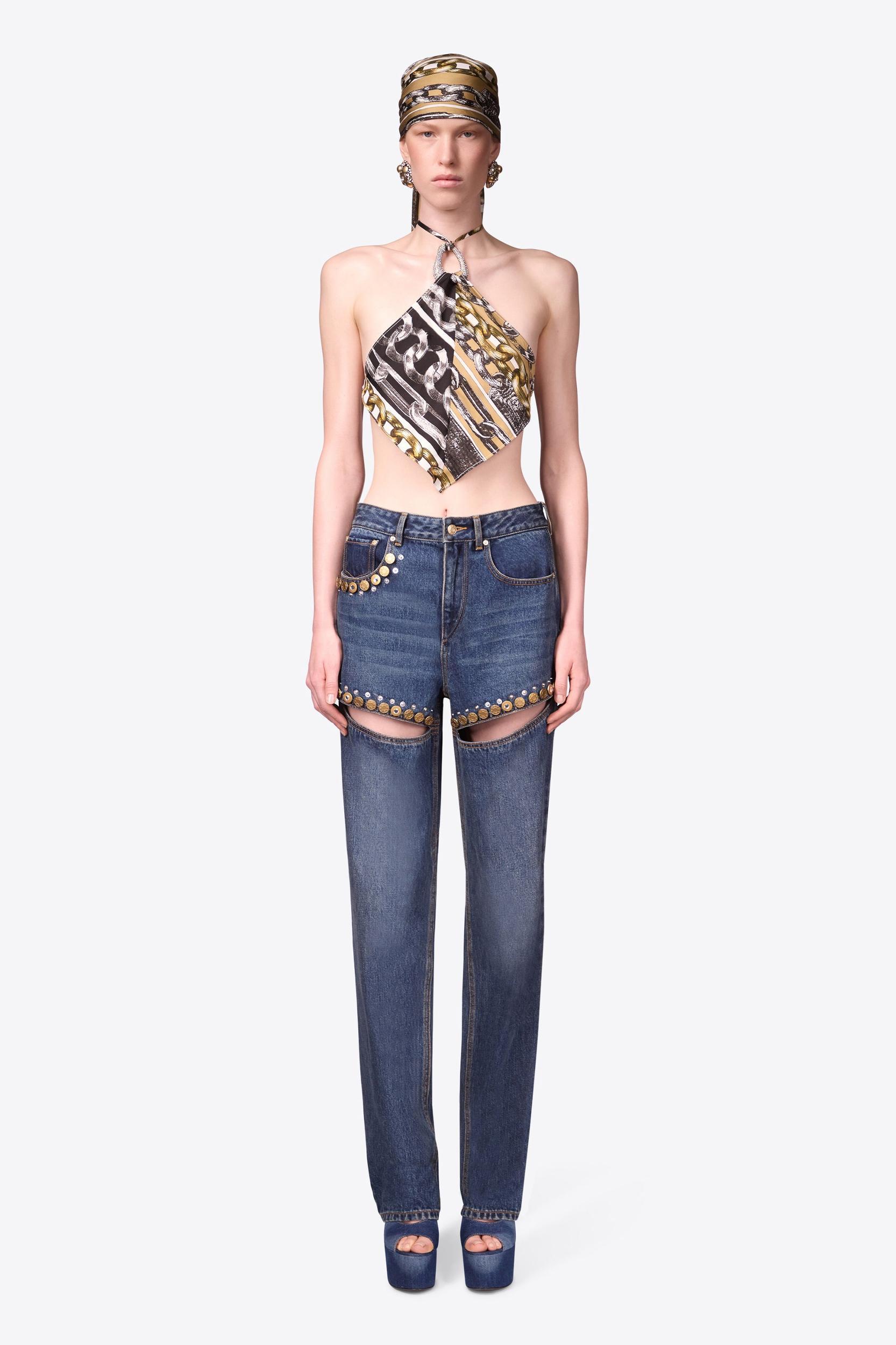 Crystal Button Studded Slit Jean Product Image