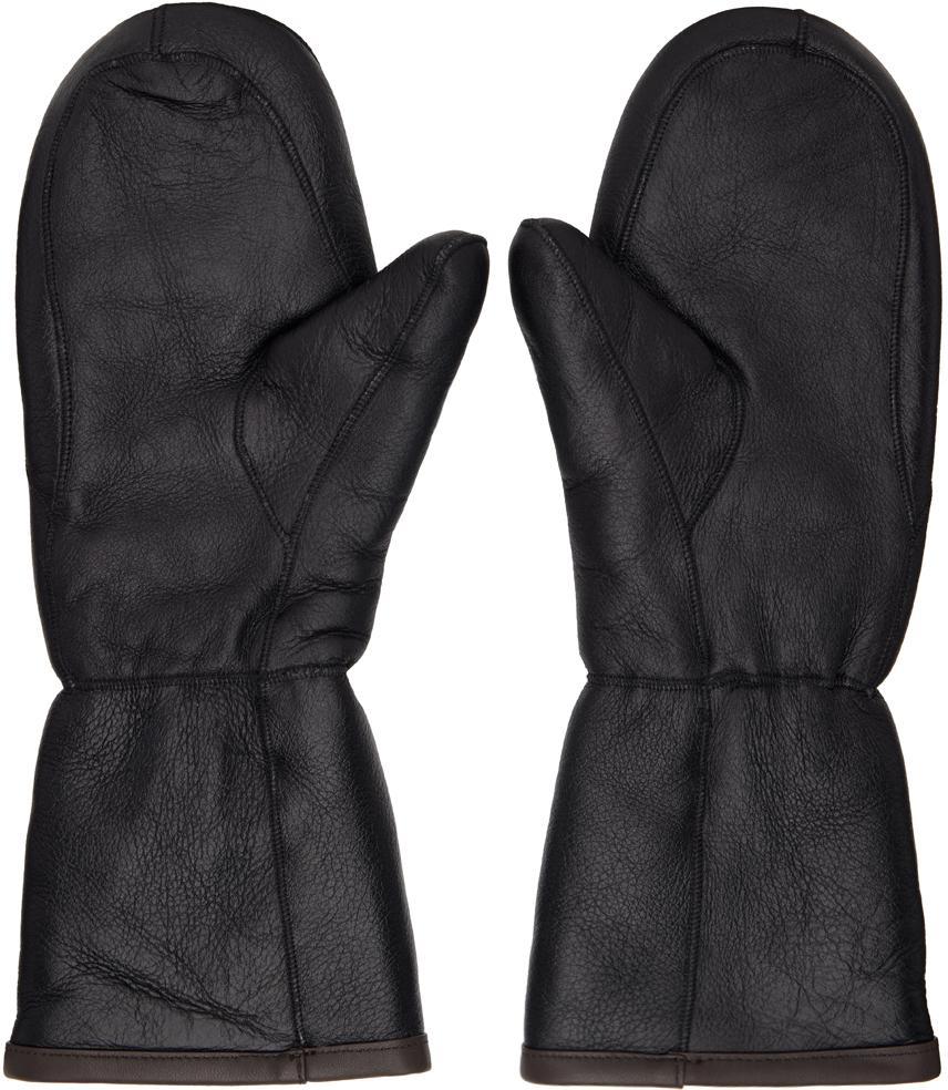 YVES SALOMON Black Curly Merino Mittens In A0018 Noir/ivoire Product Image