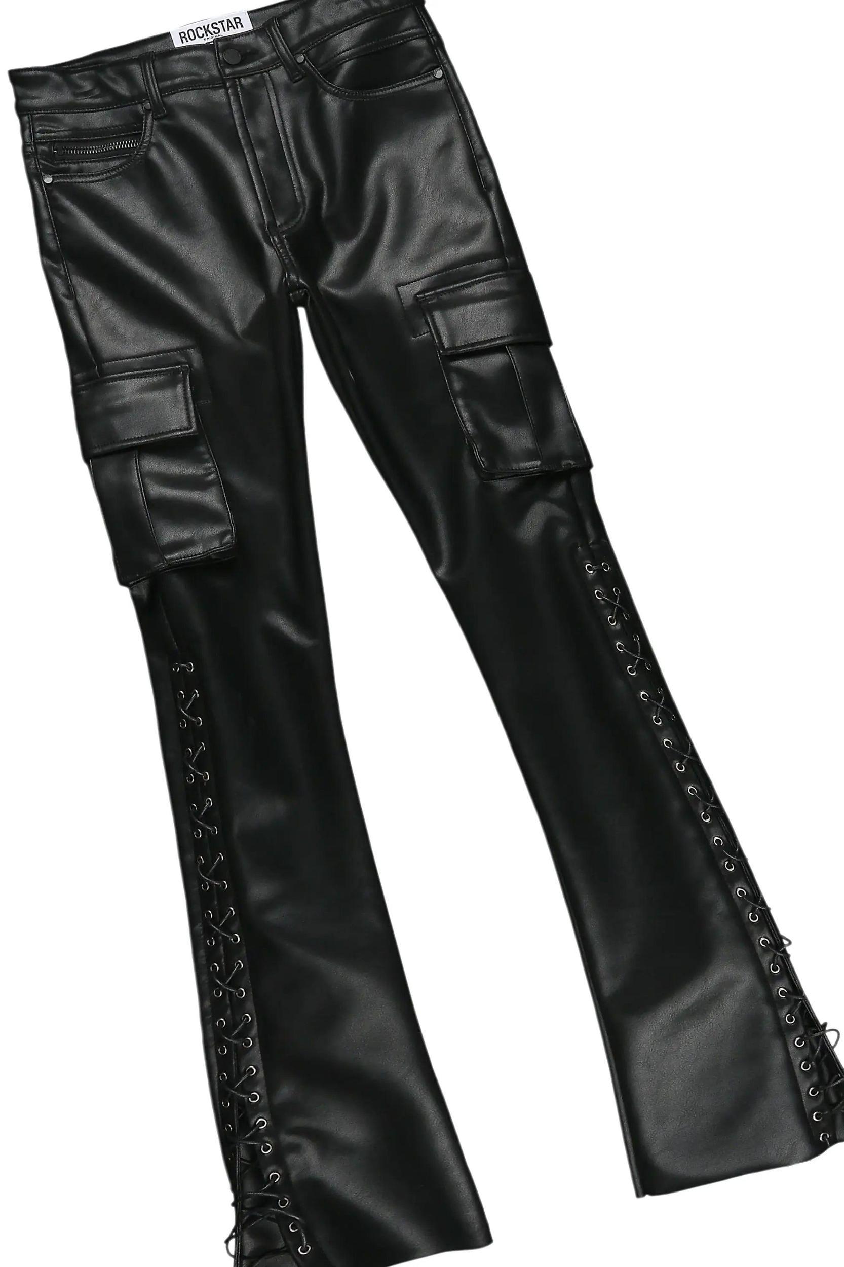 Banyan Black Long Sleeve T-Shirt & Honor Stacked Flare PU Jean Bundle Male Product Image