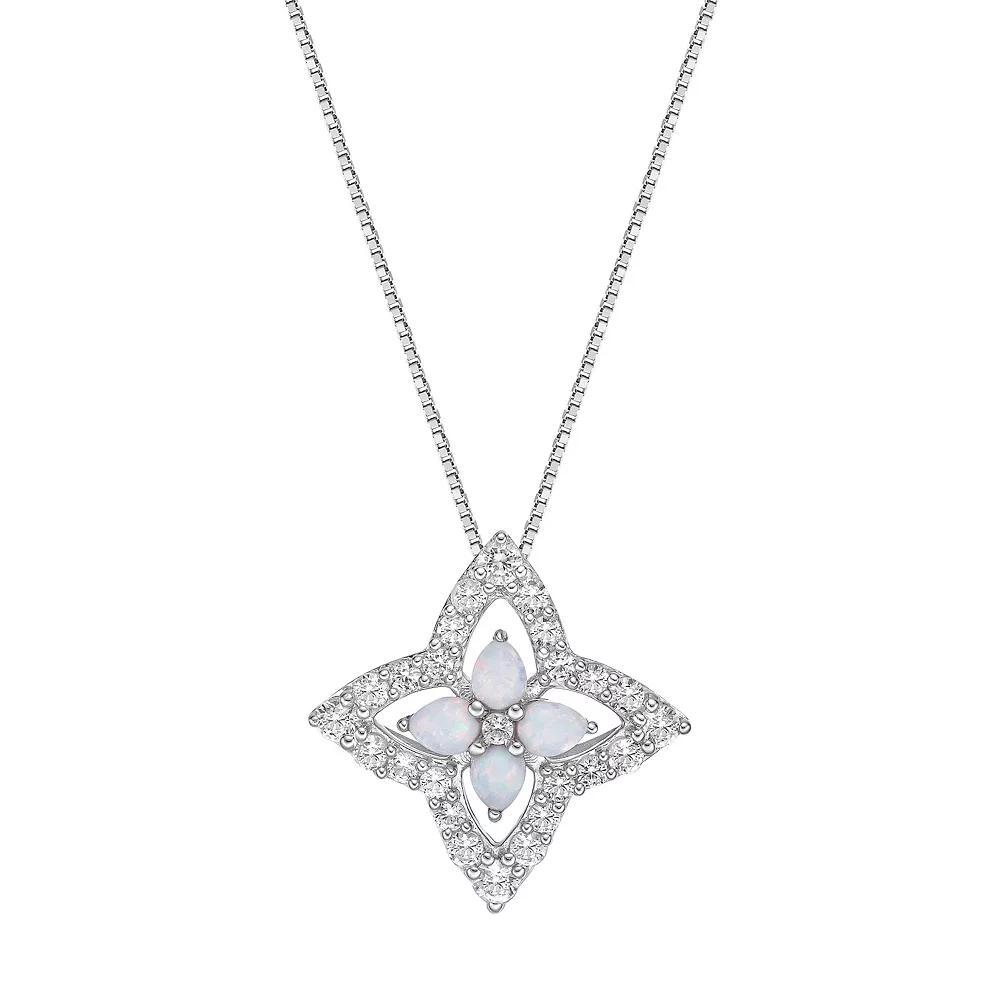 Gemminded Stirling Silver Lab-Created Opal and Lab-Created White Sapphire Pendant Necklace, Women's, Size: 18", Sterling Product Image
