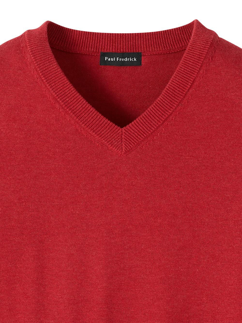 Supima Cotton V-neck Sweater - Red Product Image