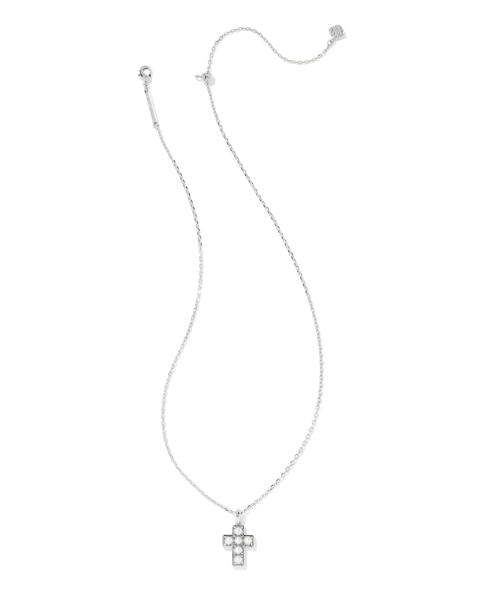 Pearl Silver Cross Short Pendant Necklace in Freshwater Cultured Pearl Product Image