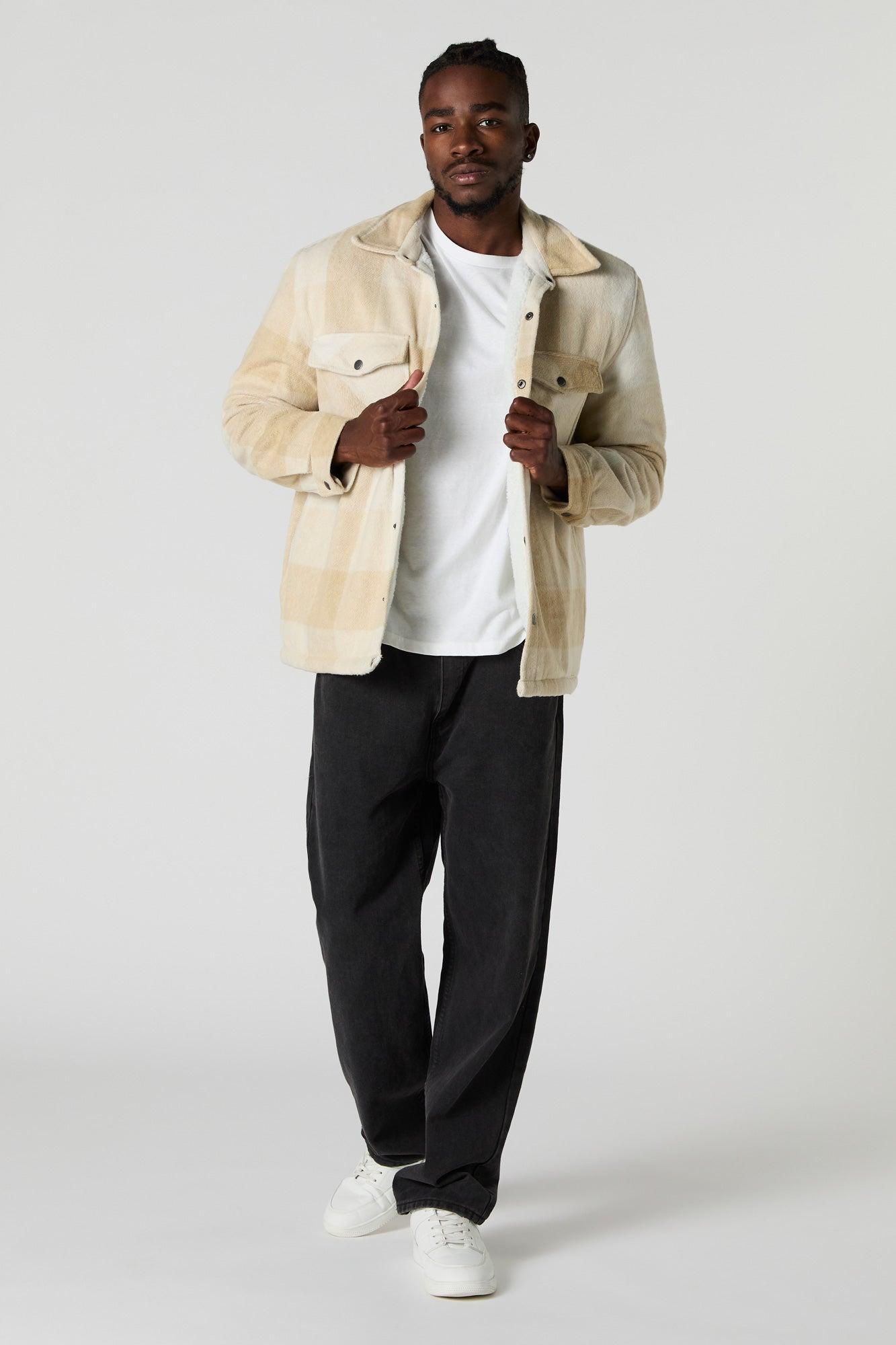 Sherpa Lined Plaid Flannel Shacket Male Product Image