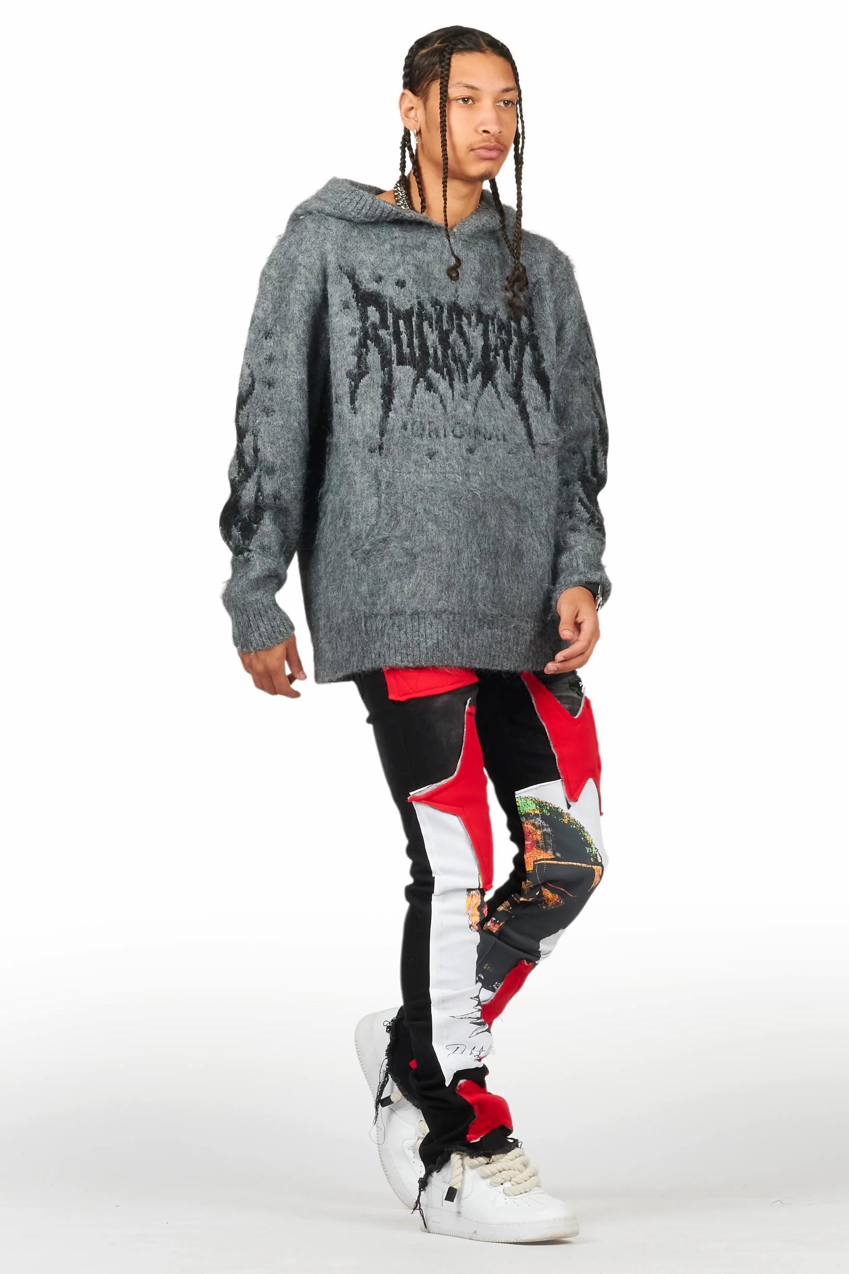 Savage Black/Red Patchwork Stacked Flare Jean Male Product Image