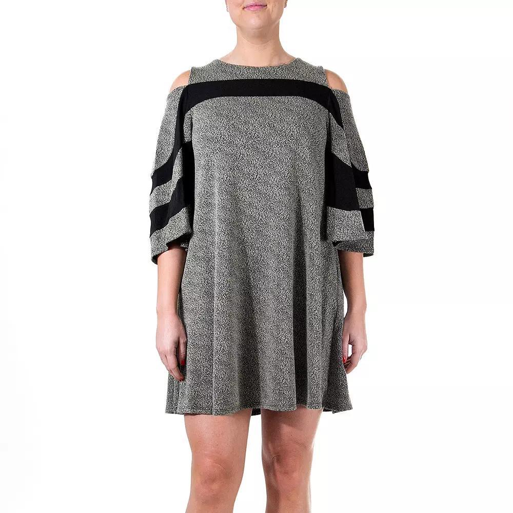 Womens Nina Leonard Colorblock Cold-Shoulder Swing Dress Product Image