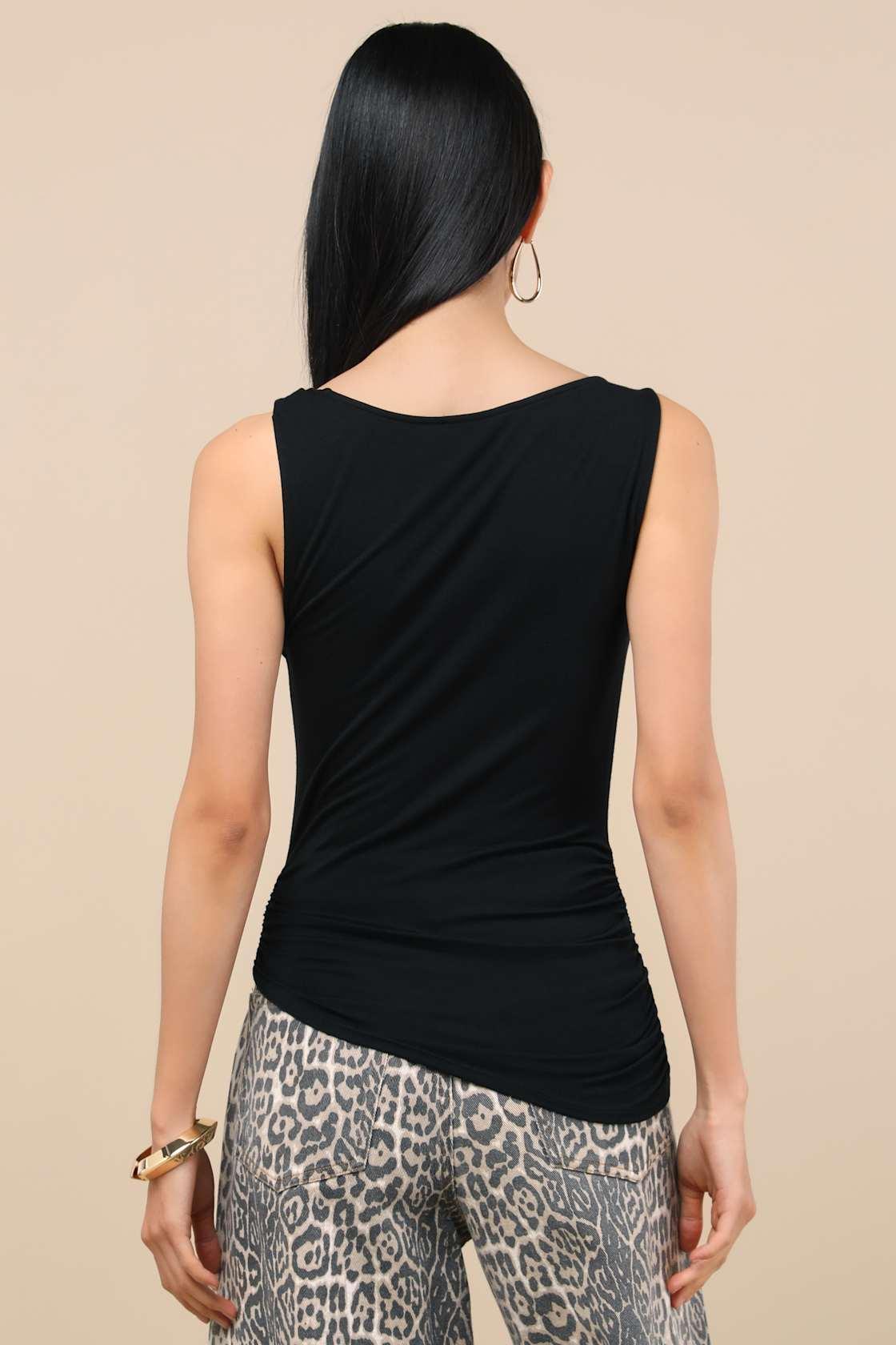 Linzia Black Jersey Knit Asymmetrical Top Product Image