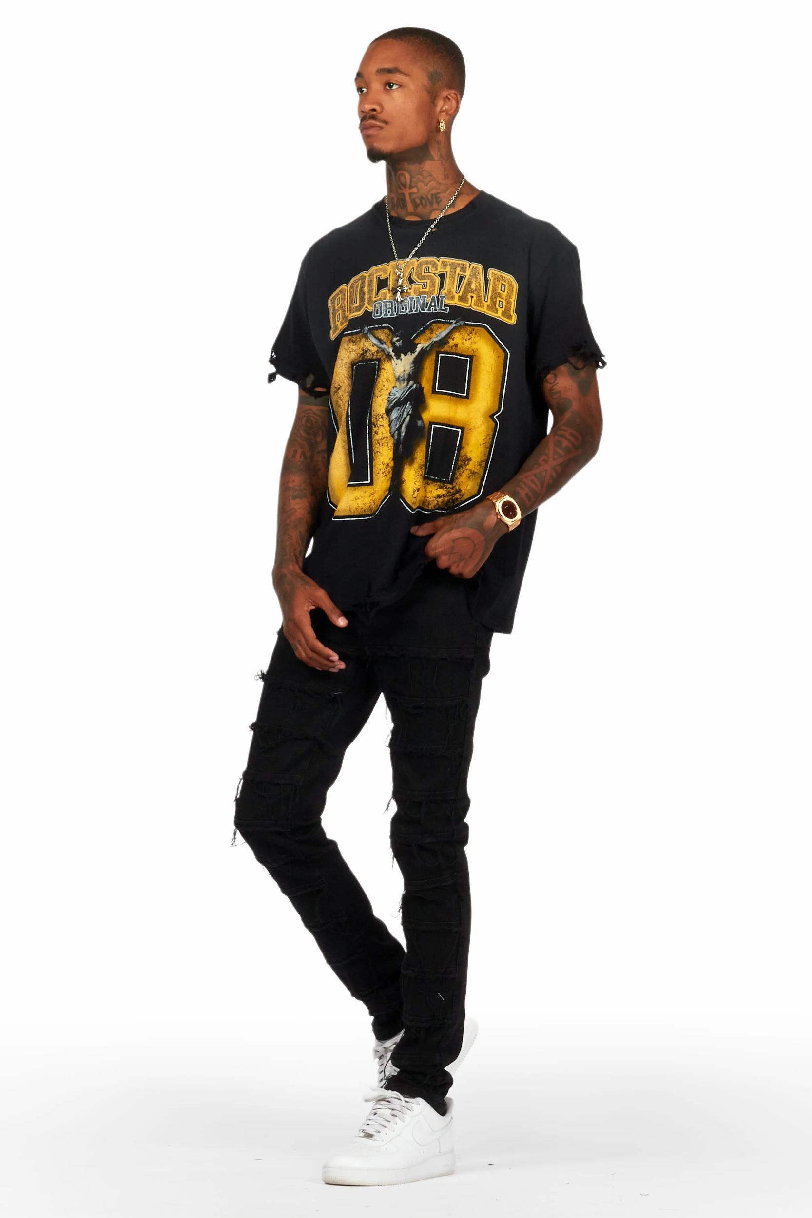 Waylon Black Frayed Slim Fit Jean Male Product Image