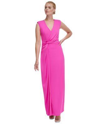 Dkny Womens V-Neck Side-Knot Sleeveless Gown Product Image
