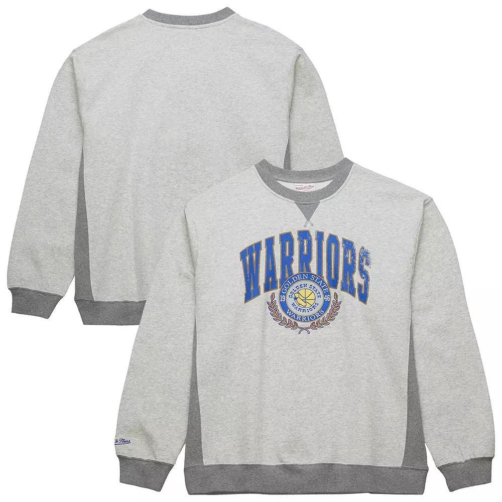 Men's Mitchell & Ness Heather Gray Golden State Warriors  Vintage Logo Pullover Sweatshirt, Size: Small, Grey Product Image