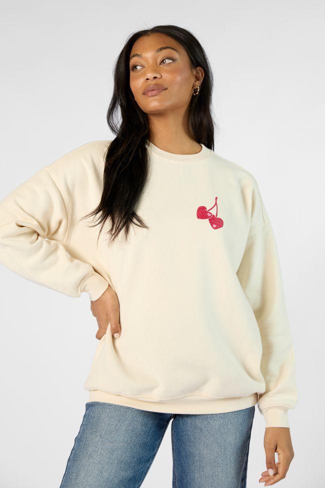 I Love You Cherry Much Cream Graphic Sweatshirt Product Image