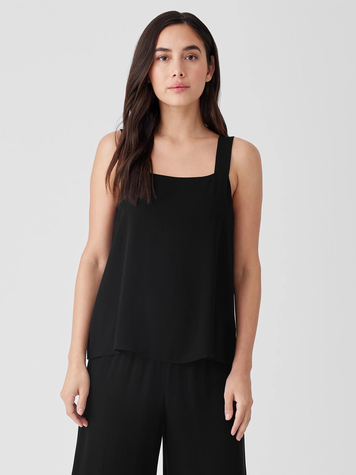 Silk Georgette Crepe Square Neck Tank Product Image