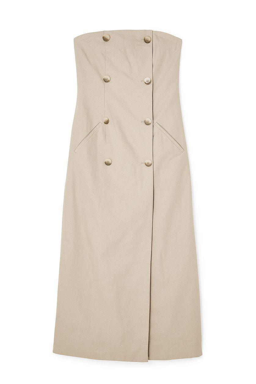 Gabardine Strapless Buttoned Maxi Dress Product Image
