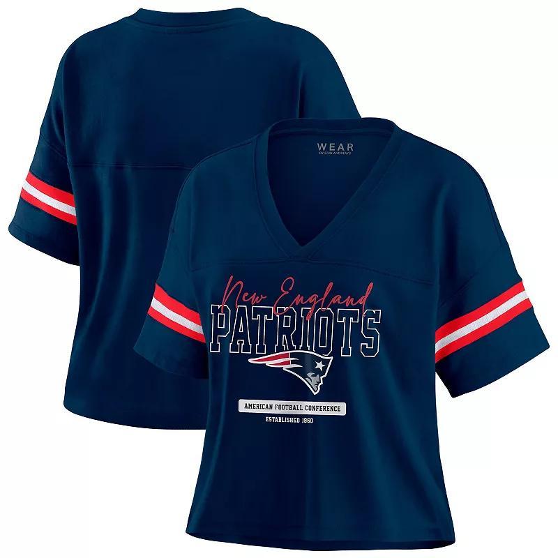 Women's WEAR by Erin Andrews Navy Chicago Bears Plus Size Color Block Boxy V-Neck T-Shirt, Size: 1XL, Blue Product Image
