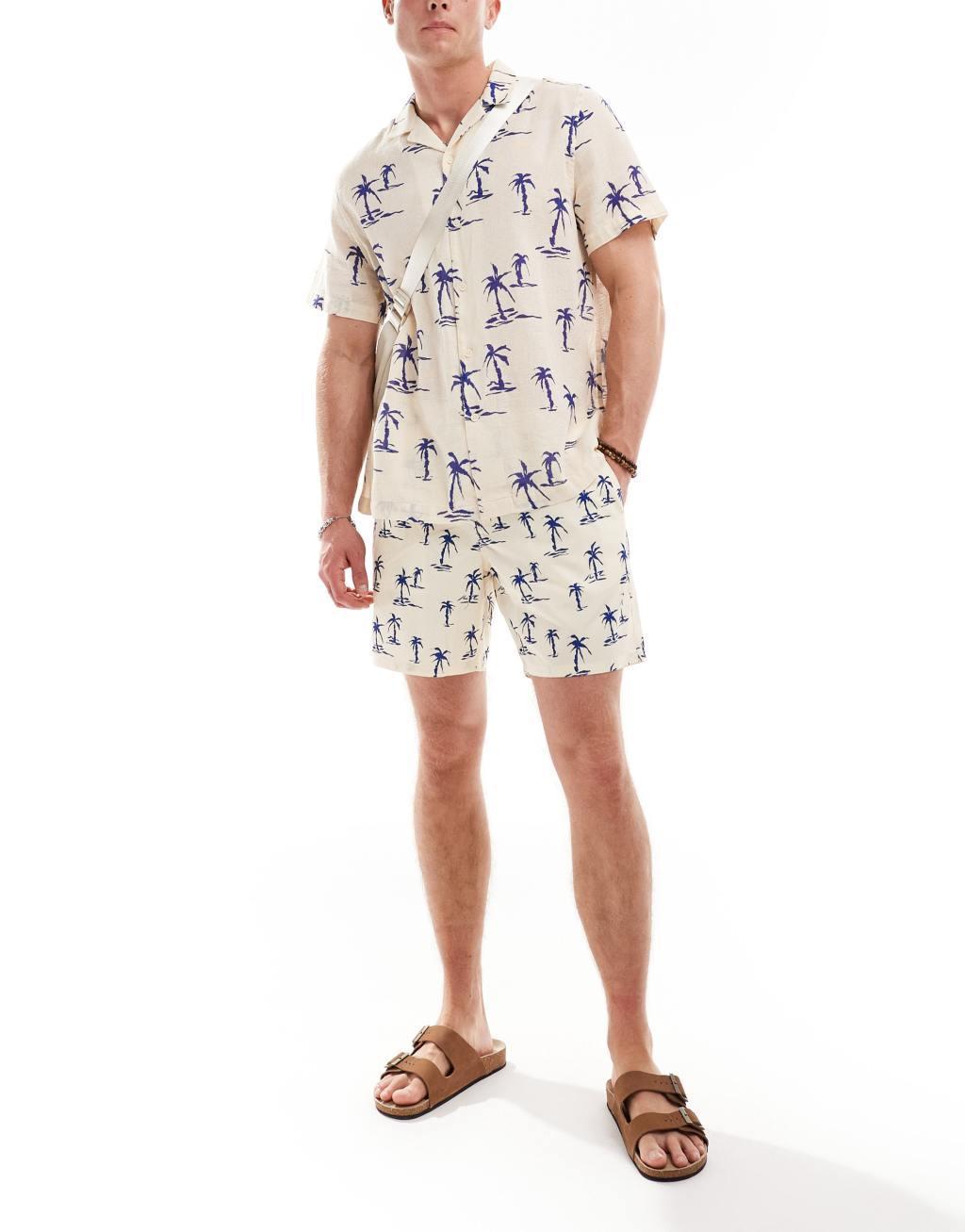 ASOS DESIGN relaxed revere shirt with palm tree print - part of a set  Product Image