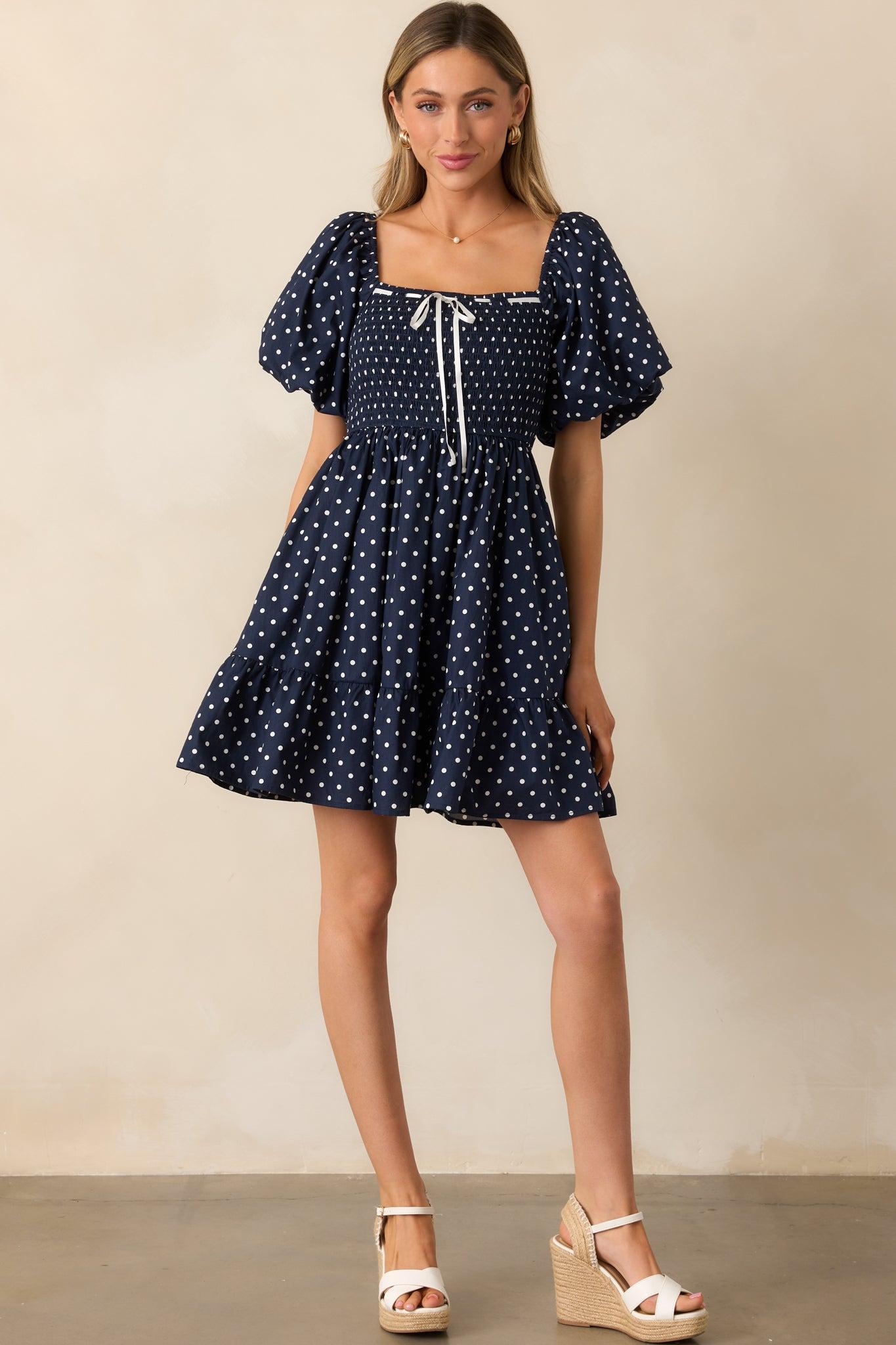 Sailor's Sweetheart Cotton Navy Polka Dot Mini Dress Product Image