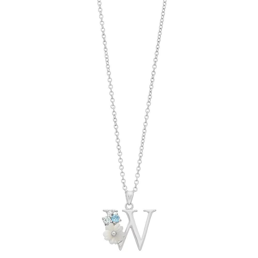 Brilliance Mother-of-Pearl Flower Initial Pendant Necklace, Womens Product Image