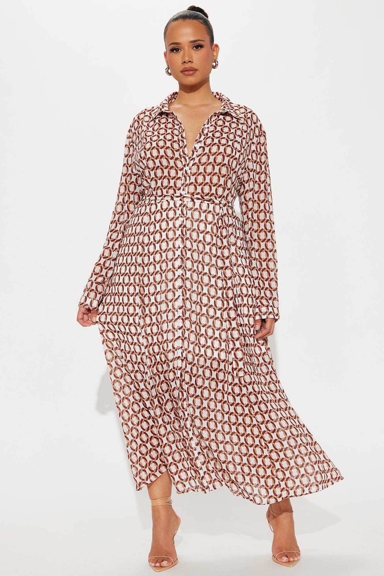 Tara Chiffon Midi Shirt Dress - Brown/combo Product Image