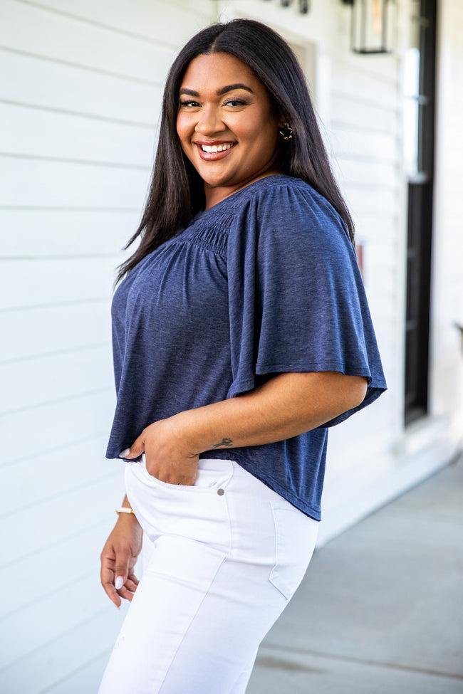 Another Day With You Navy Smocked Detail Tee FINAL SALE Product Image