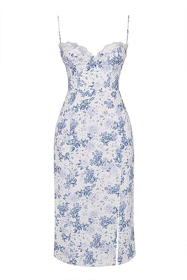 Charlotte  blue print corset midi dress Product Image