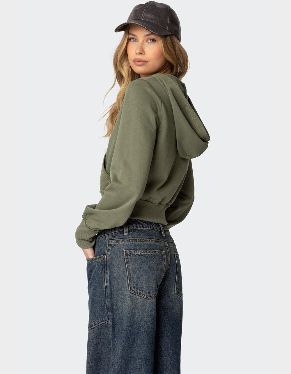 EDIKTED Distressed Stitch Cropped Hoodie Product Image
