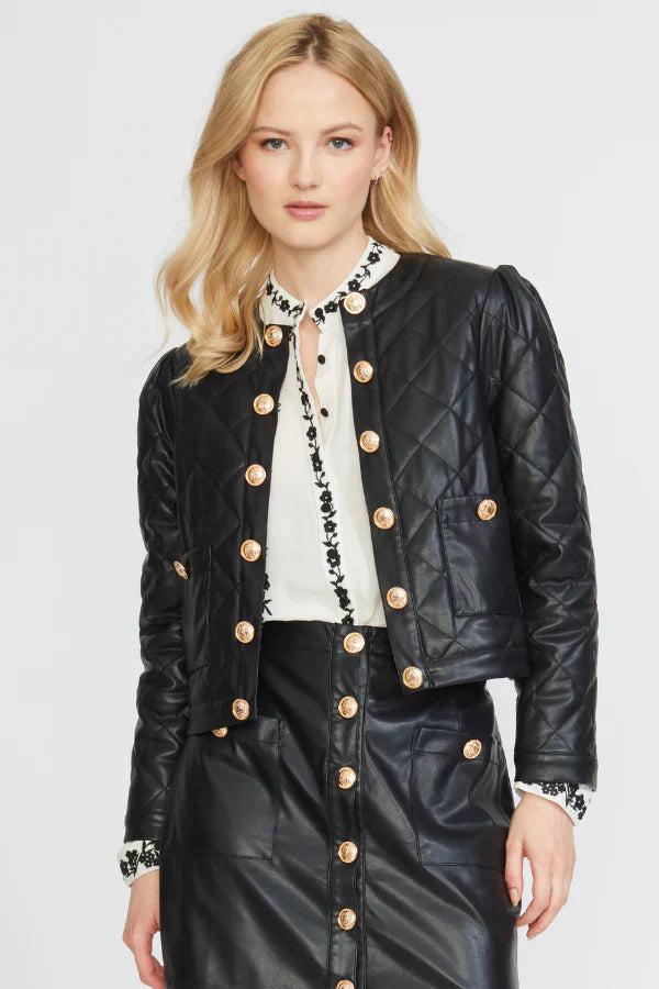 VEGAN LEATHER QUILTED JACKET BLACK Product Image