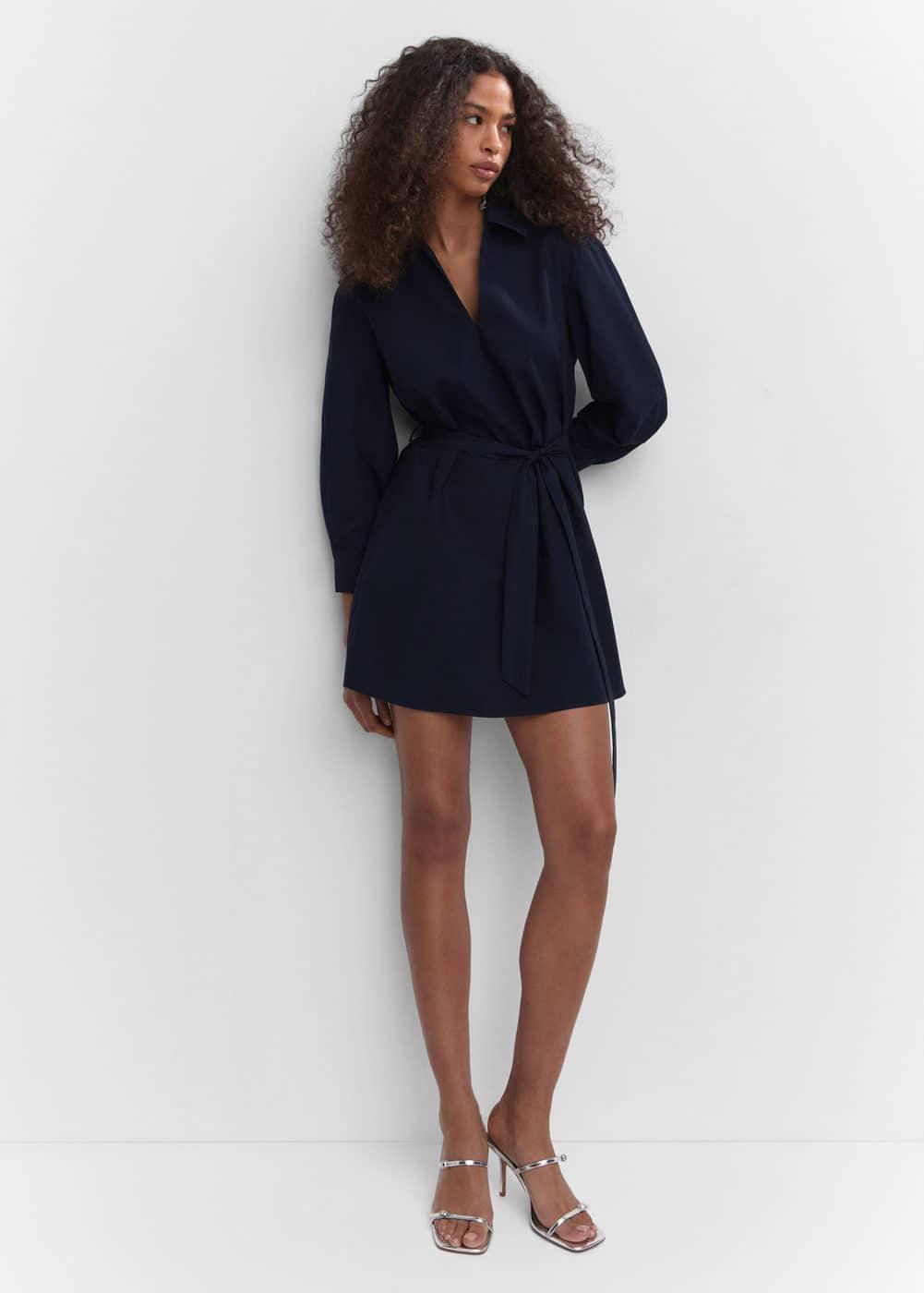 Mango cinched tie waist shirt dress Product Image