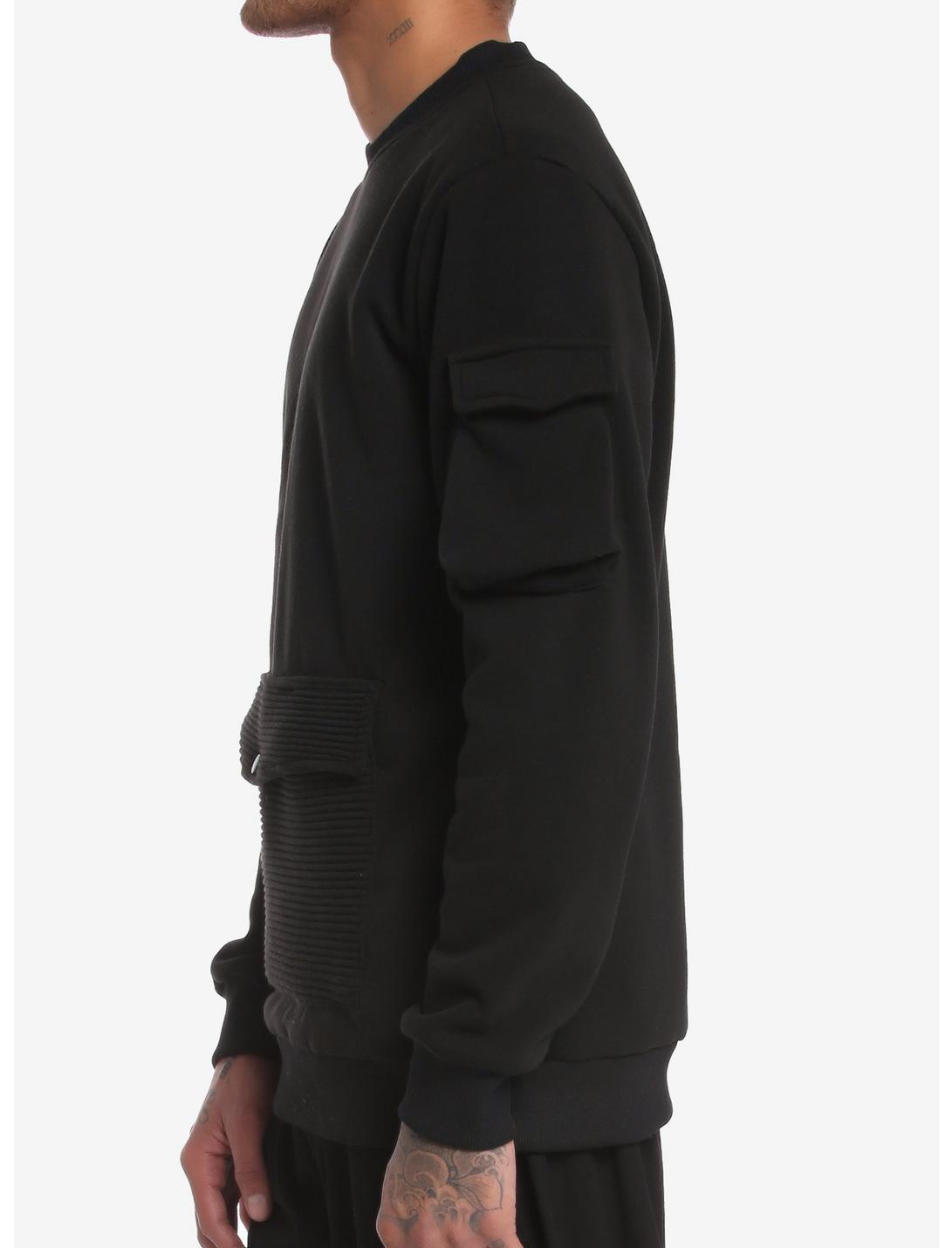 Black Ribbed Pockets Sweatshirt Product Image