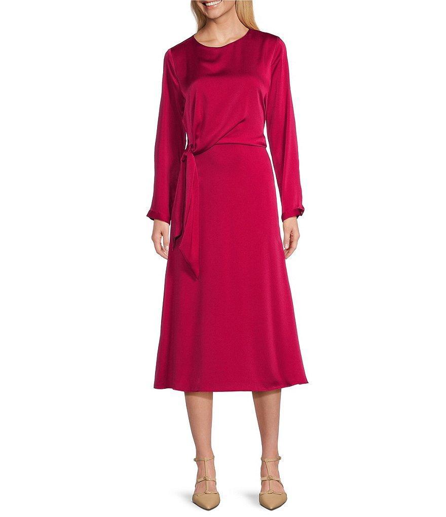 Investments Long Sleeve Crew Neck Faux Wrap Side Tie Midi Dress Product Image