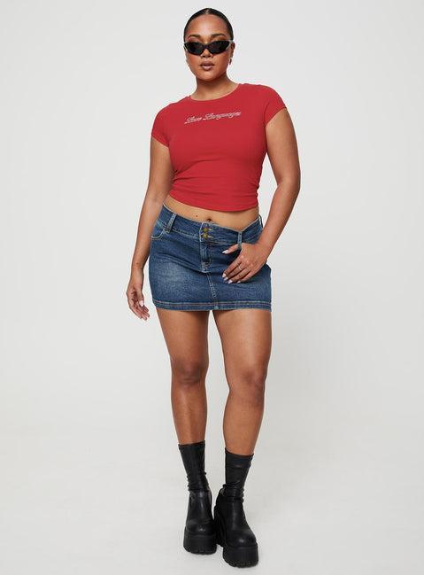 Faya Low Rise Denim Mini Skirt Dark Blue Product Image